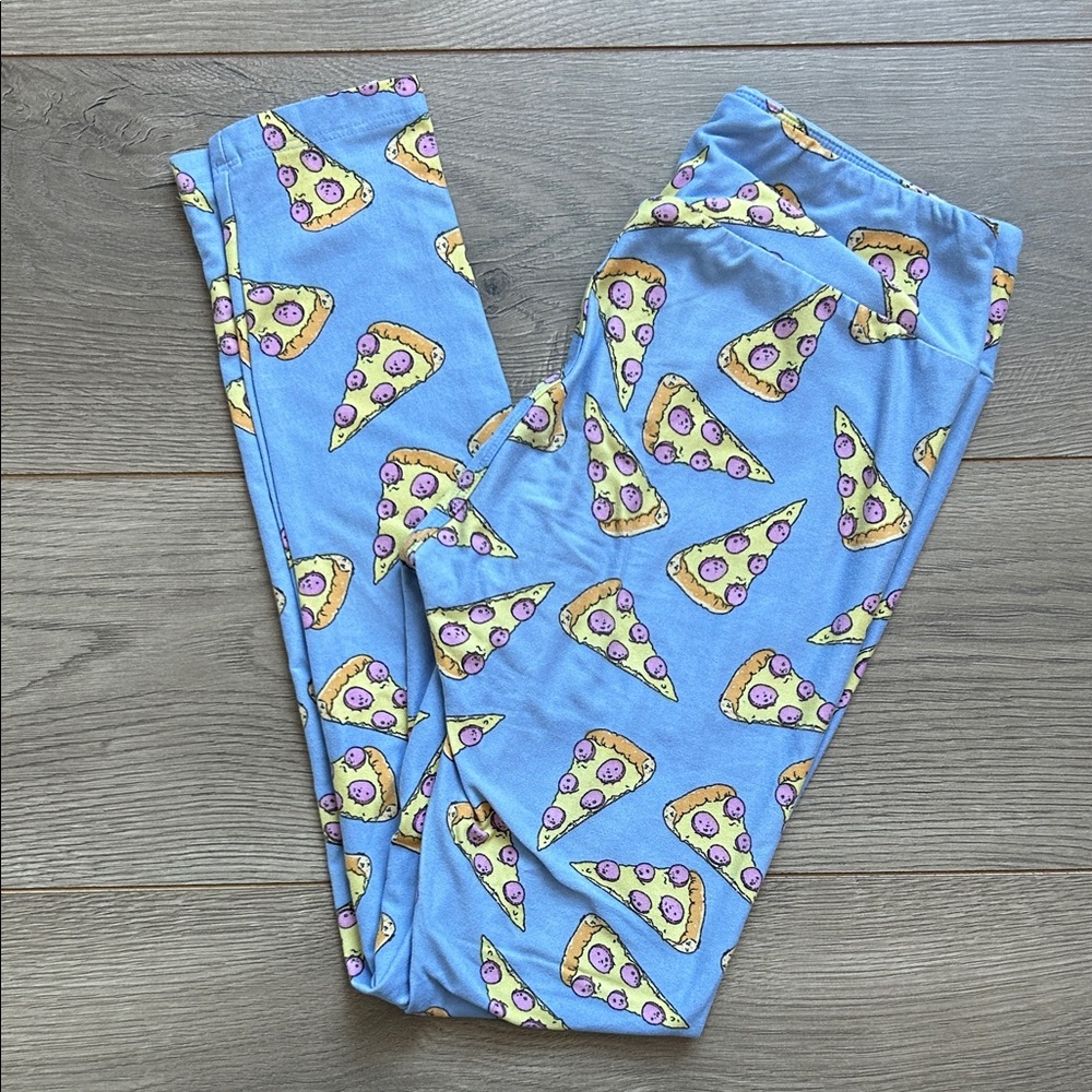 VINTAGE LuLaRoe OS Leggings with Blue Pizza Print